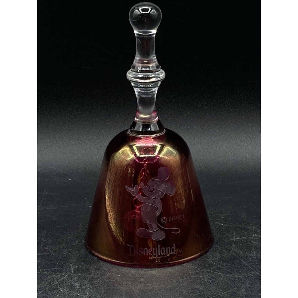 Etched Cranberry Walt Disney Crystal Arts Bell Mickey Mouse Disneyland